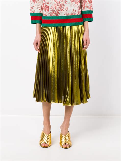 gucci gold pleated skirt|Gucci swan skirt.